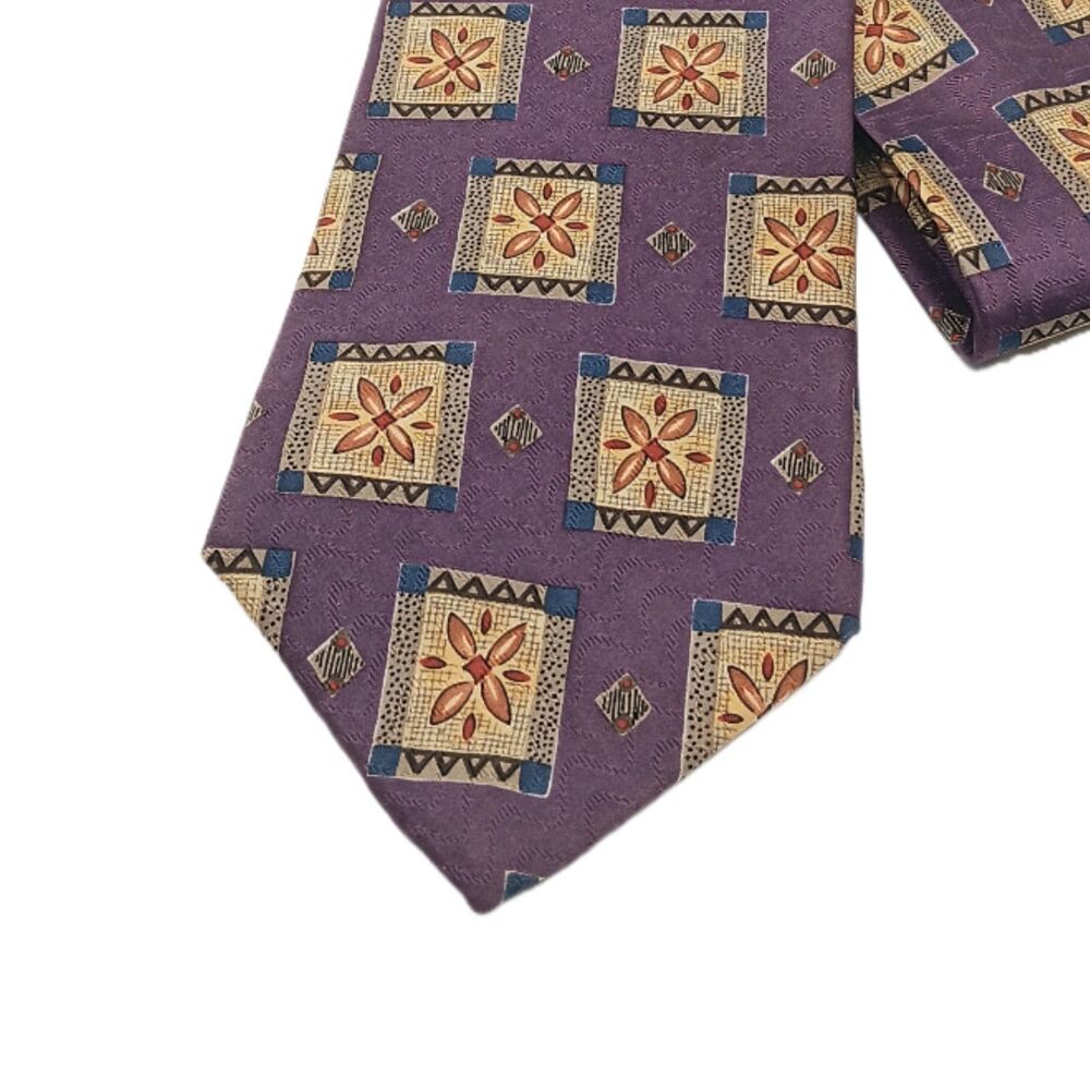 XMI For Nordstrom Silk Tie Mens 60” Purple Tan Geometric Designer Wide New